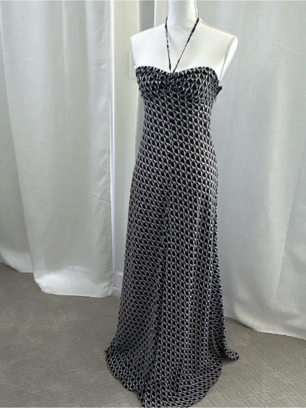 MICHAEL Michael Kors Black and White Strapless Geo Print Maxi Dress